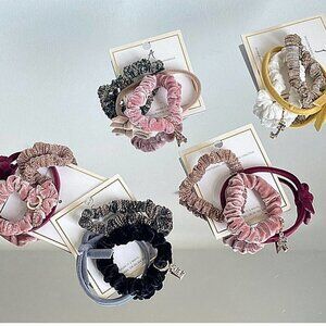 Nordstrom Preppy Chic Velvet Metallic Scrunchies Initial Charm A C D E J K R S T